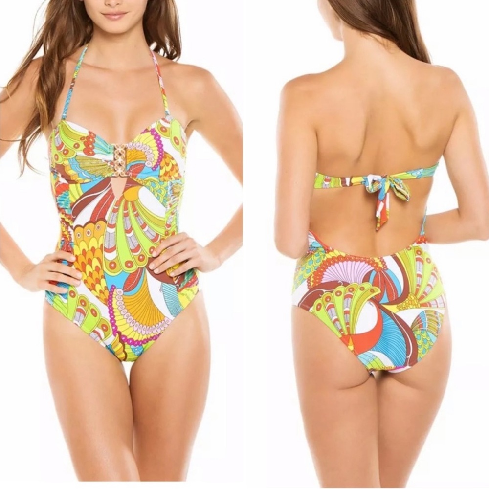 Trina Turk Santa Cruz Rainbow Halter One Piece Swimsuit Size 8